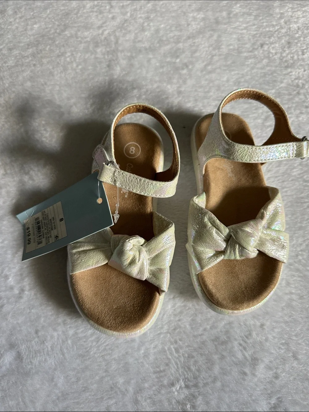 Kids Iridescent Bow Sandals - Size 8